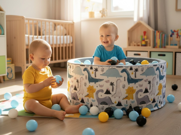 Dječji suhi bazen 90x40 s lopticama u upotrebi